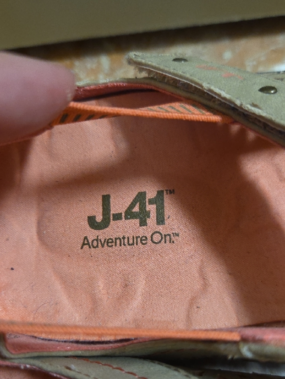 J-41 Tan Mary Jane Flats with Coral Insole and Black Toe Cap - Picture 2 of 9